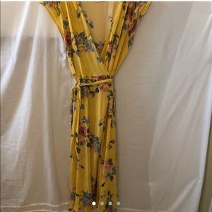 Bohemian long yellow wrap dress